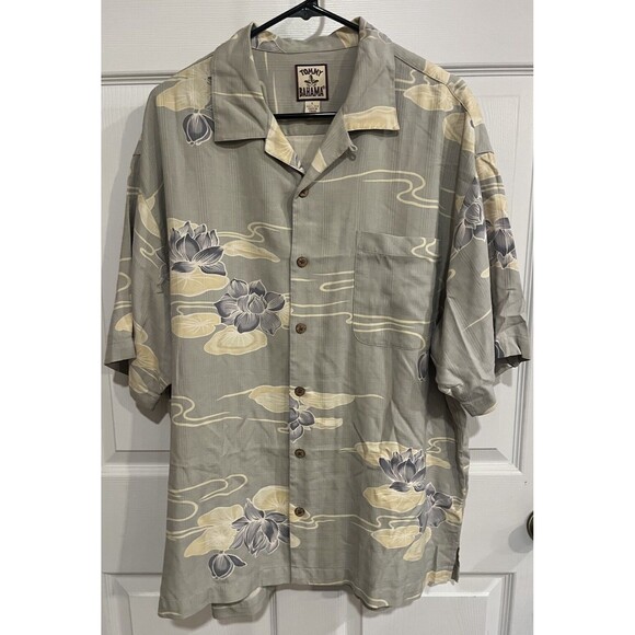 Tommy Bahama 100% Silk Hawaiian Floral Print Pattern Shirt L Tropical Water Lily - Picture 1 of 9
